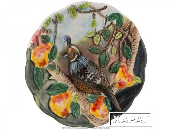 Фото Тарелка декоративная птица в саду диаметр 12 см.