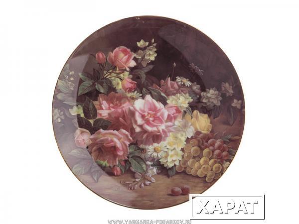 Фото Тарелка настенная декоративная букет роз диаметр 20 см.