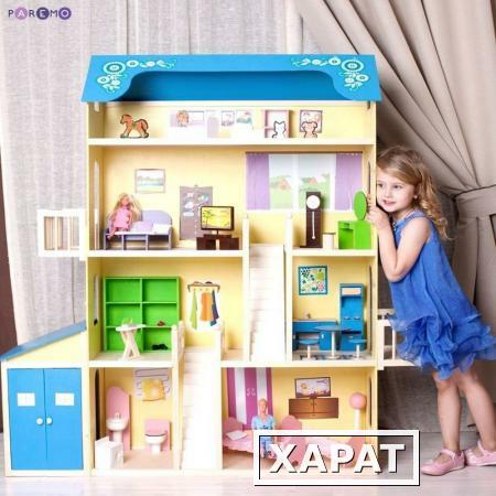 Фото Кукольный домик для Барби "Лира" (28 предметов мебели, 2 лестницы, гараж) (PD316)