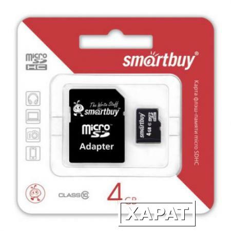 Фото SD micro карта памяти 4GB с адаптером SD Smartbuy