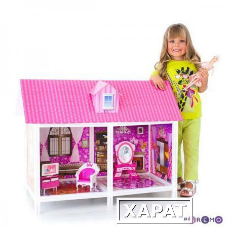 Фото 1-этажный кукольный дом с 2 комнатами, мебелью и куклой в наборе (PPCD116)