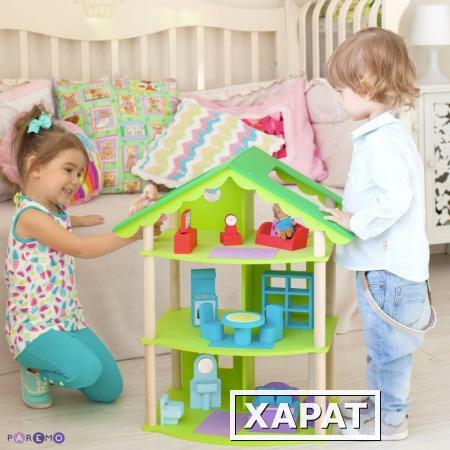 Фото Трехэтажный домик для кукол "Фиолент" с 14 предметами мебели (PD216-02)