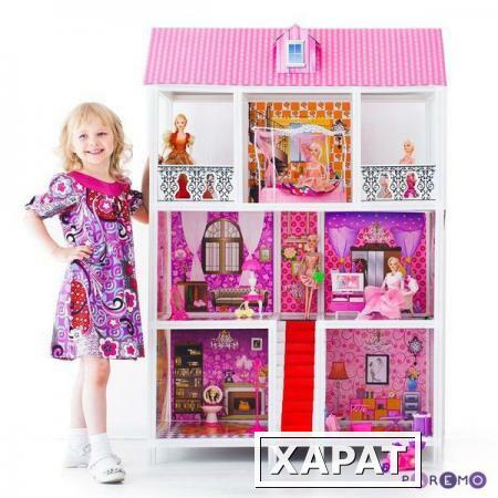 Фото 3-этажный кукольный дом с 5 комнатами, лестницей, мебелью и 5 куклами в наборе (PPCD116-05)