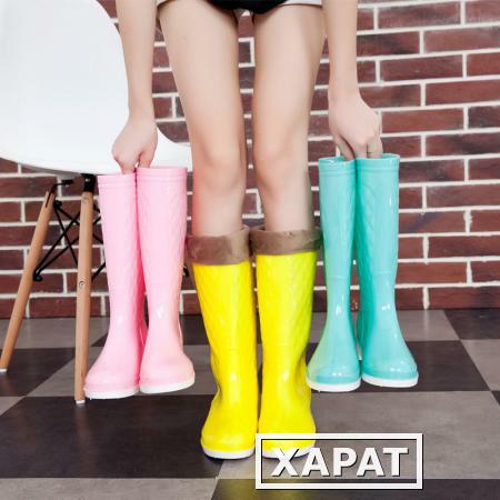 Фото Опубликовать новые сапоги мода Корея дамы дождя сапоги и вату желе обувь многоцветная скольжения в трубе высокой воды