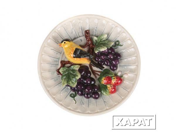 Фото Тарелка настенная декоративная "синица и виноград" диаметр=20 см. Hebei Grinding (59-057)