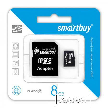 Фото SD micro карта памяти 8GB с адаптером SD класс 10 Smartbuy