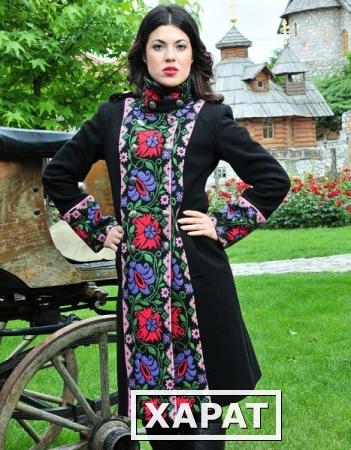 Фото Женское пальто с цветочным орнаментом, модель К-1303