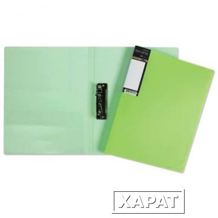 Фото Папка с боковым металлическим прижимом и внутренним карманом HATBER HD, "Неоново-зеленая", 100 л., 0,9 мм