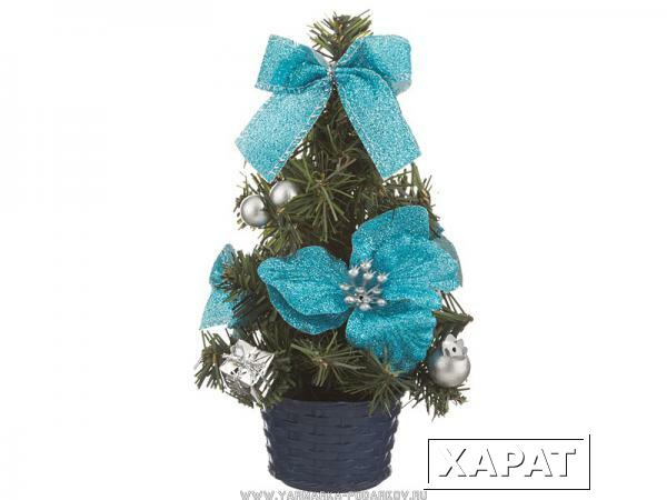 Фото Изделие декоративное елочка с голубыми цветами высота 20 см.без упаковки