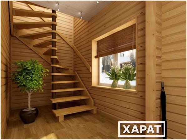 Фото Лестница деревянная для дома и дачи на второй этаж ЛС-01