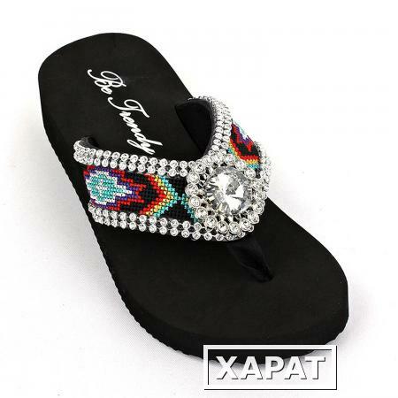 Фото Colorful Aztec Navajo Print Rhinestone Bling Wedge Flip Flop Sandals Shoes