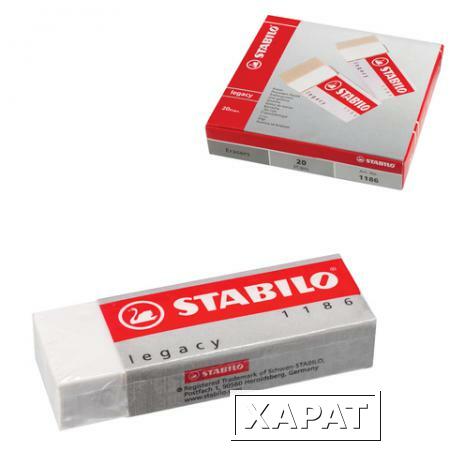 Фото Резинка стирательная STABILO, прямоугольная, 62х22х11 мм, белая, в картонном держателе