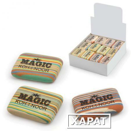 Фото Резинка стирательная KOH-I-NOOR "Magic", 35x24x8 мм, разноцветная, ассорти, картонный дисплей