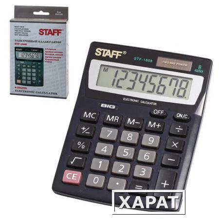 Фото Калькулятор STAFF настольный STF-1808, 8 разрядов, двойное питание, 140х105 мм