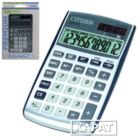Фото Калькулятор CITIZEN карманный CPC-112WB, 12 разрядов, двойное питание, 120х72 мм