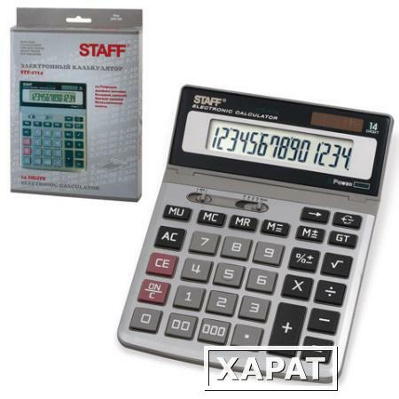 Фото Калькулятор STAFF настольный металлический STF-1714, 14 разрядов, двойное питание, 200х152 мм