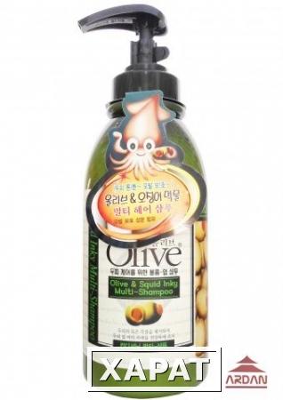 Фото 078662 Olive&amp;Squid Inky multi-shampoo Шампунь для волос с экстрактом оливы и чернилами кальмар, объем 0,75 л