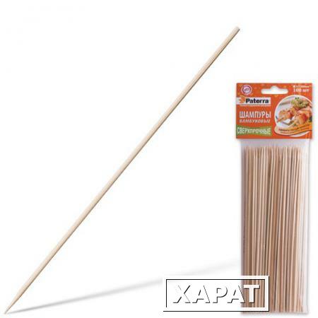 Фото Шампуры для шашлыка PATERRA, КОМПЛЕКТ 100 шт., 200 мм, d=3 мм, бамбуковые