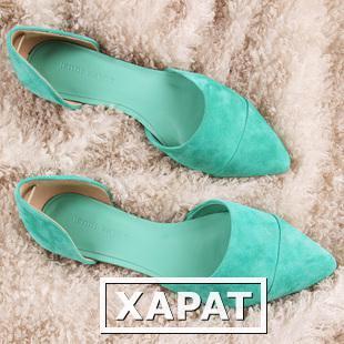 Фото 2014 весна/лето новая кожа кожи проколоть заостренный обувь торговля мятный зеленый с плоской сладкие девушки обуви сандалии