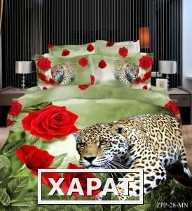 Фото Постельное белье «Гепард в розах», сатин 2-сп, евро простыня