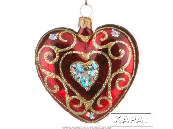 Фото Ёлочное украшение сердечко узорное высота 8 см.