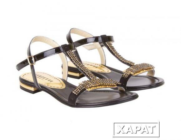 Фото MARZETTI Черные сандалии с золотистыми вставками от бренда Marzetti