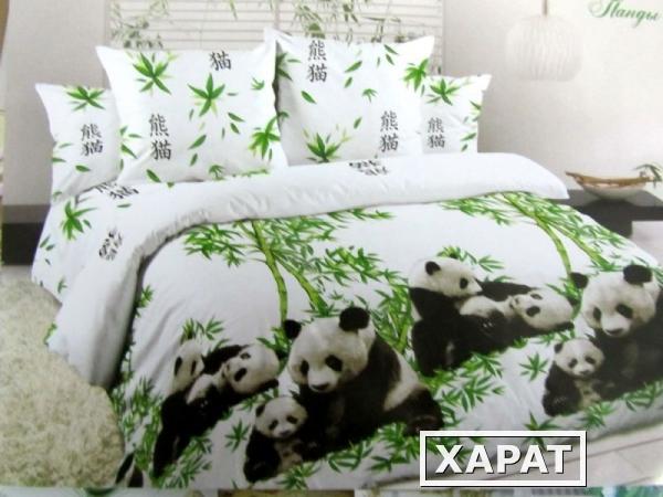 Фото Комплект постельного белья «Панды», КПБ Семейный, поплин