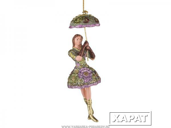 Фото Елочная игрушка леди с зонтом 14 см. без упак.