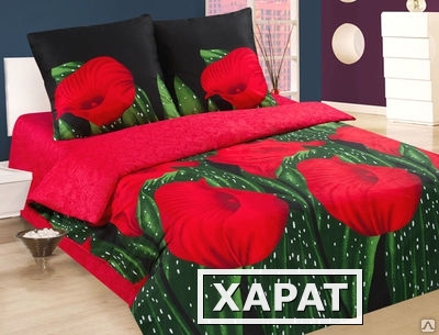 Фото Комплект постельного белья сатин Красные каллы