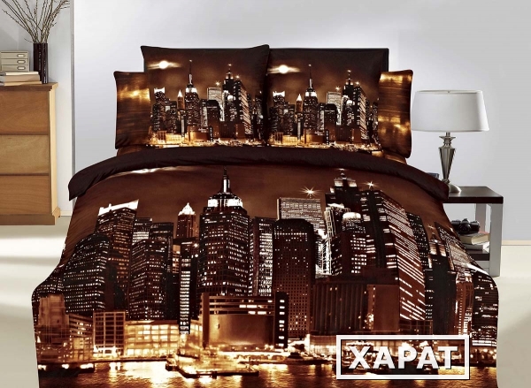 Фото Постельное белье комплект "Нью-Йорк" сатин 3D / 3Д 2-спальное