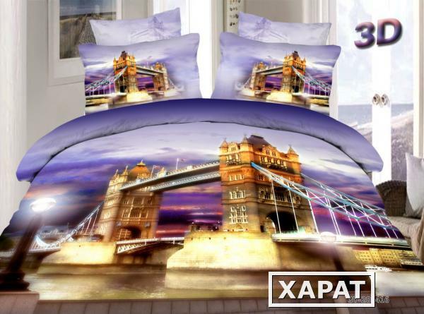 Фото Постельное белье комплект "Тауэрский мост" сатин 3D / 3Д евростандарт