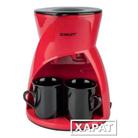Фото Кофеварка капельная SCARLETT SC-CM33001, объем 0,24 л, мощность 450 Вт, подогрев, пластик, красная, 2 чашки