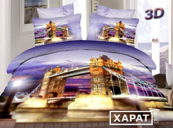 Фото Постельное белье комплект "Тауэрский мост" сатин 3D / 3Д 2-спальное