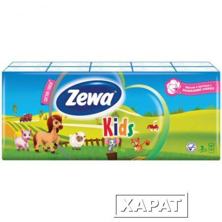 Фото Платки носовые ZEWA Kids, 3-х слойные, 10 шт. х (спайка 10 пачек)