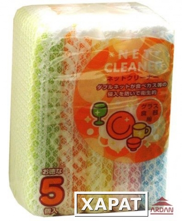 Фото AISEN KITCHEN CLEANER Губка для мытья посуды из поролона в сетке (5 шт). Производство - Япония. Оптом.