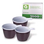 фото Одноразовые чашки, комплект 1000 шт. (20 уп. по 50), пластиковые, для чая и кофе, 180 мл, бело-кор.