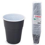 фото Одноразовые стаканы ЛАЙМА Бюджет, комплект 50 шт., пластиковые, для чая и кофе, 155 мл, бело-коричневые, ПП