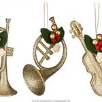 фото Декоративное изделие труба, скрипка, валторна с листьями и ягодами золотой глиттер 9х1 см, высота