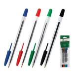 фото Ручки шариковые СТАММ "111", набор 4 шт., корпус прозрачный, 1 мм, европодвес (синяя, черная, красная, зеленая)
