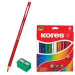 фото Карандаши цветные KORES "Kolores", 24 цвета, трехгранные, с точилкой, заточенные, в картонной упаковке с европодвесом