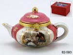 фото Шкатулка в форме чайника "букет в медальоне" 10*7*8 см. под. упак. Hangzhou Jinding (82-593)