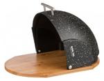 фото Хлебница деревянная с пластиковой крышкой, цвет "черный мрамор", 36*26*20 см Powise Industrial (938-013)