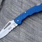 фото Нож LionSteel серии Work лезвие 85 мм, рукоять - алюминий, крепление на ремень, кожаный чехол Цвет Синий