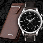 фото Комплект мужские часы Tissot и портмоне Baellerry