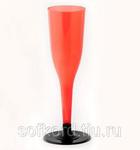 фото Бокал для шампанского 100 мл "Флюте" красный кристалл со съемной черной ножкой ПС (6 штук / упаковка