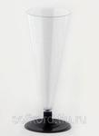 фото Бокал для шампанского 150 мл прозрачный кристалл на съемной черной ножке ПС (6 штук / упаковка