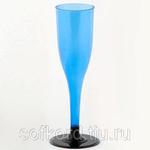 фото Бокал для шампанского 100 мл "Флюте" синий кристалл со съемной черной ножкой ПС (6 штук / упаковка