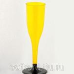 фото Бокал для шампанского 100 мл "Флюте" желтый кристалл со съемной черной ножкой ПС (6 штук / упаковка