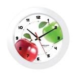 фото Часы настенные TROYKA 51510533, круг, белые с рисунком "Яблоки", белая рамка, 30,5х30,5х5,4 см
