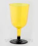 фото Бокал для вина 200 мл желтый кристалл на съемной черной ножке ПС (6 штук / упаковка